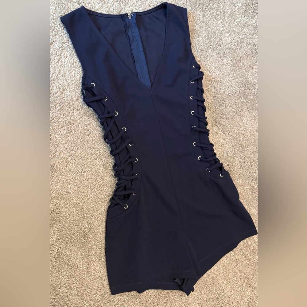 NWOT! Navy Lace-Up Romper. Size S